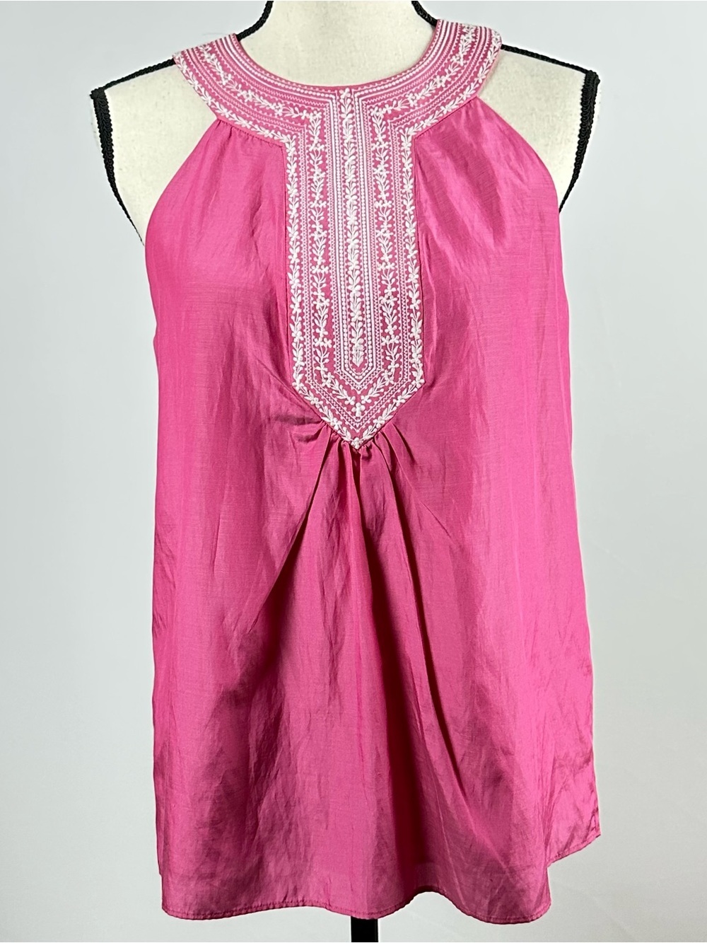 TIBI NWT embroidered silk halter top in hot pink - size 8